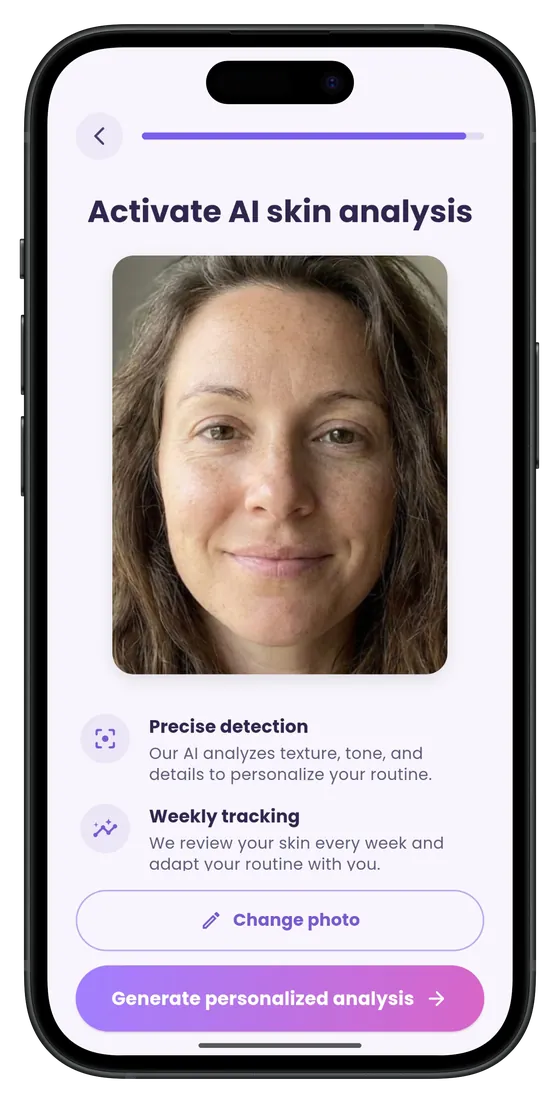 MyGlowApp AI facial analysis: photo step for the skin diagnosis